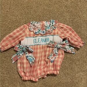 Smocked flamingo baby romper 12-18M personalized Eleanor